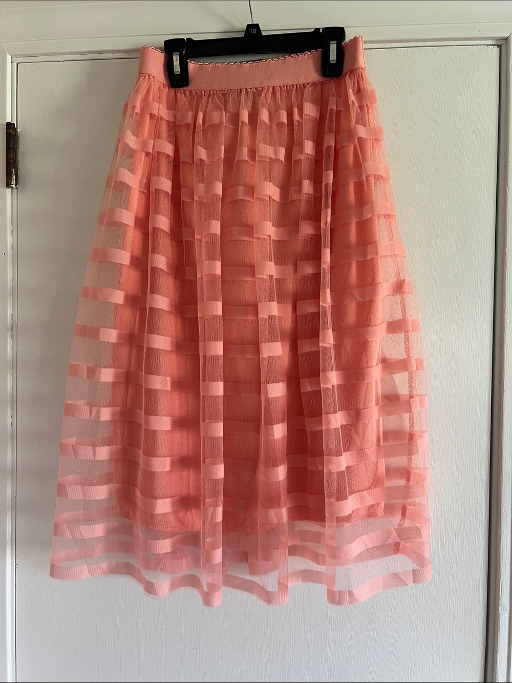 Metro Wear Peach Striped Mesh Midi Skirt